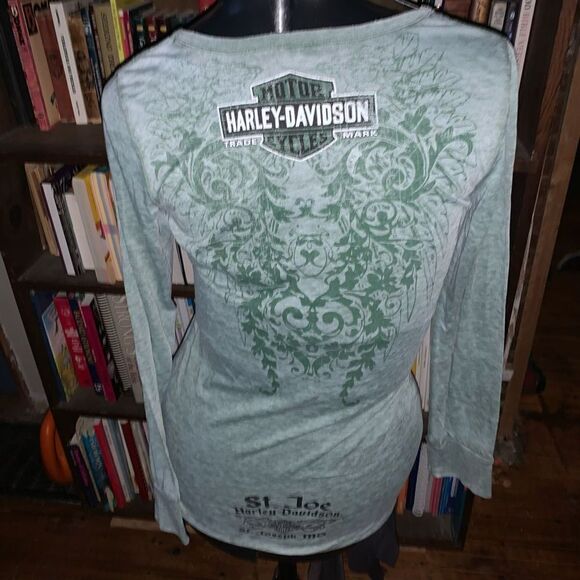 Harley-Davidson green wings St Joe MO long sleeve fitted motorcycle tee - Picture 3 of 4